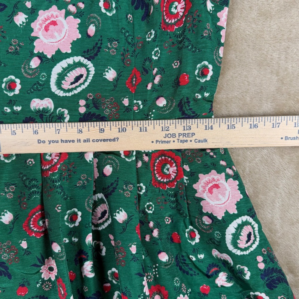 ModCloth Green Floral Fit & Flare Dress Cap Sleeve Pockets Tulle Lining Medium - Picture 2 of 11